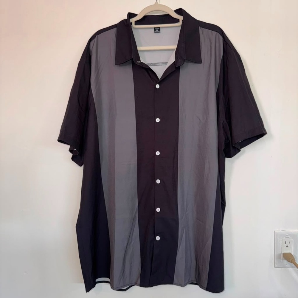 Manfinity Men's Plus Sz 5XL Shirt Button Up Short Sleeves Striped Retro Bowling